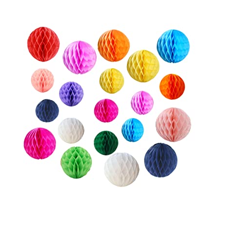 20 Stück Waben-Blumenkugeln, Party-Wabenbälle, Dekoration, Papier, Blumen, Seidenpapier, Blume, Pompons, Ball für Babyparty, Geburtstag, Hochzeit, Heimdekoration (7,6 cm + 15,2 cm, bunt) von ZGjoy