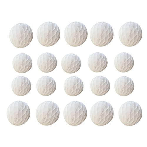 Wabendekoration, Papierblumenkugeln, Seidenpapier, Pompons für Babyparty, Geburtstag, Hochzeit, Heimdekoration (7,6 cm + 15,2 cm, Weiß), 20 Stück von ZGjoy