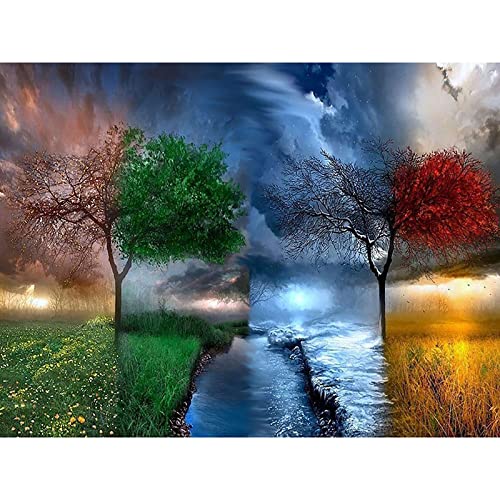 ZGmaxCL DIY 5D Diamant Malerei Set Puzzles Diamant Painting Bilder Erwachsene Kinder Groß Baum der vier Jahreszeiten Modern Wohnung Wanddekoration 90x60cm von ZGmaxCL