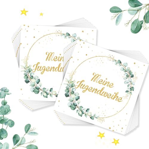 Servietten Jugendweihe Deko Jungen Mädchen,Servietten Jugendweihe,100 Stück Mein Jugendweihe Servietten mit Eukalyptus Kranz,Deko Jugendweihe Mädchen Junge, Jugendweihe Party Dekoration（33 x 33 cm） von ZHAO GE