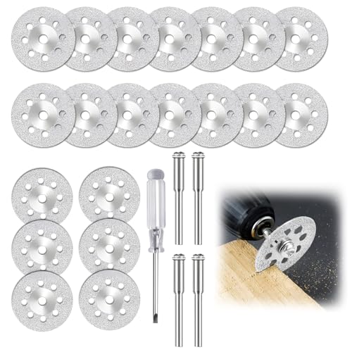 20 Stück Diamant Trennscheiben 22mm für dreme Rotationswerkzeugl, mini diamanttrennscheibe mit Schraubendreher und 4 Stück 3 mm Dorn, für Holz, Fliese, Glas, Stein von ZHAO GE