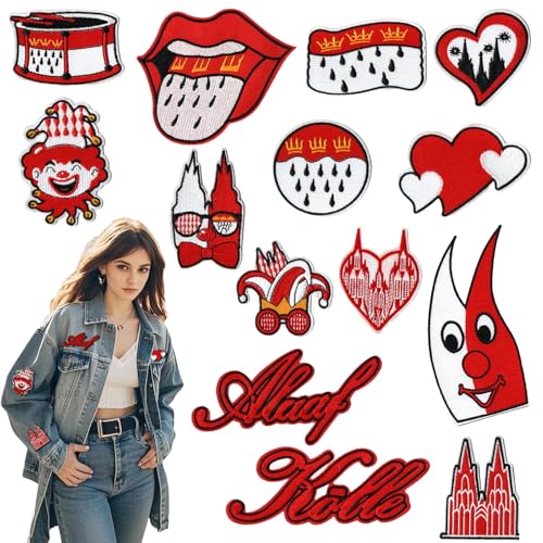 ZHAO GE 14 Stück Karneval Bügelbilder, Köln Rot Weiß Bügelflicken, Bügelbilder Karneval Kleidung, Karneval Flickenteppich, Köln Karneval Kostüm Bügelbild Fasching Accessoires Aufnäher Bügelaufkleber ZHAO GE 14 Stück Karneval Bügelbilder, Köln Rot Weiß Bügelflicken, Bügelbilder Karneval Kleidung, Karneval Flickenteppich, Köln Karneval Kostüm Bügelbild Fasching Accessoires Aufnäher Bügelaufkleber von ZHAO GE
