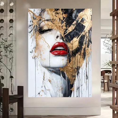 Abstrakte Kunst, modernes, elegantes, abstraktes, goldenes Porträt, Leinwandbild, abstrakte Frauenkunst, Dekor für Wohnzimmer und Schlafzimmer, 80 x 120 cm, Innenrahmen Abstrakte Kunst, modernes, elegantes, abstraktes, goldenes Porträt, Leinwandbild, abstrakte Frauenkunst, Dekor für Wohnzimmer und Schlafzimmer, 80 x 120 cm, Innenrahmen von ZHAOLIN