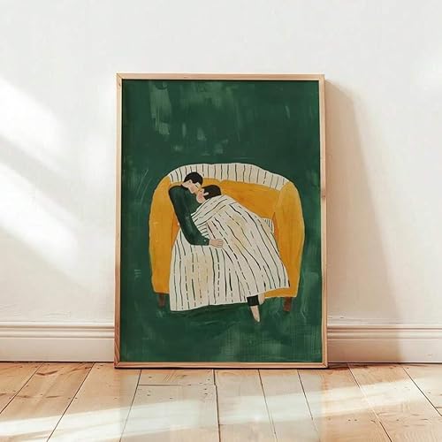 Abstrakte Menschen, zeitgenössische Kunst, Poster, Retro-Wandmalerei, Leinwanddruck, grün, romantisch, minimalistisches Bild für Sie, Paare (50 x 70/Leinwand umwickelt) von ZHAOLIN
