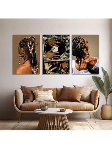 Boho Elegantes Afrika Schwarze Frauen Kunst Leinwand Poster,Vintage Abstrakte Frauen Ästhetische Wandkunst,Für Wohnung,Zuhause,Schlafzimmer Dekor (40x60x3 cm/Leinwandumschlag) von ZHAOLIN