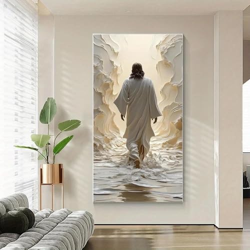 Jesus geht auf dem Wasser, spirituelle Wandkunst mit göttlichem Licht, moderne christliche Kunst, Heimdekoration für Wohnzimmer oder Schlafzimmer, 50 x 100 cm, rahmenlos von ZHAOLIN