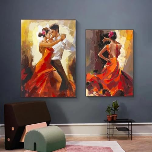 Moderne Frau Figur Kunst Tanzen Leinwand Gemälde Vintage Poster und Drucke Wandkunst Bilder für Wohnzimmer Wohnkultur 20x30cm (8x12in) x2 Rahmenlos von ZHAOLIN