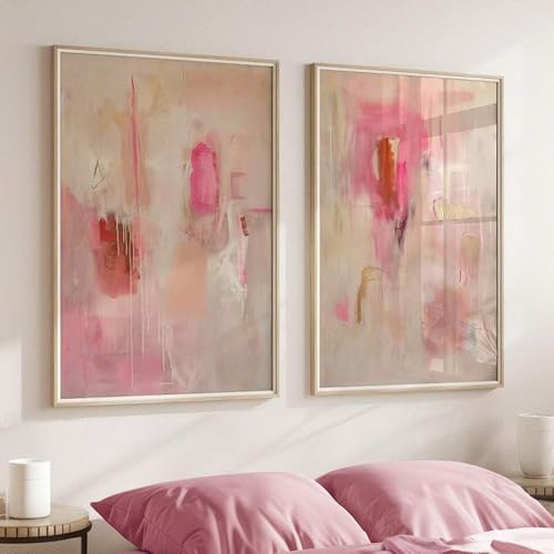ZHAOLIN 2 Stück rosa und beige Wandkunstbild, neutraler abstrakter Druck, Leinwandgemälde, weibliche Ästhetik, Dekor für Schlafzimmer, Wohnzimmer (20 x 35 cm x 2/Rahmen) von ZHAOLIN