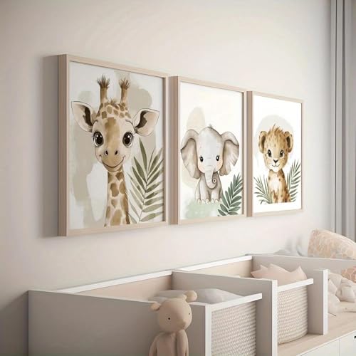 ZHAOLIN 3-teiliges Leinwanddruck-Set mit Safari- und Dschungeltieren, Wandkunst auf Leinwand für Kinderzimmer, Wohnzimmer, Schlafzimmer, Safari-Zimmerdekoration, 70 x 90 cm x 3 Innenrahmen von ZHAOLIN