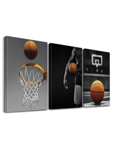 ZHAOLIN 3-teiliges Sport-Action-Poster, Basketball-Wandkunst, Leichtathletik-Kunstdrucke, Basketball-Leinwanddruck, Mannschaftssport-Gemälde, Jungenzimmer-Dekor (60 x 80 x 3 cm/Leinwandumschlag) von ZHAOLIN