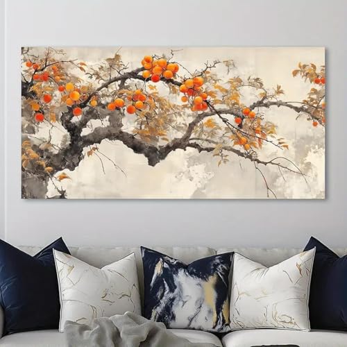 ZHAOLIN Abstrakte Wandkunst mit Kakizweig – modernes Vintage-Leinwandgemälde, orangefarbene Früchte und Herbstblätter, Wanddekoration für Wohnzimmer, 70 x 140 cm, rahmenlos ZHAOLIN Abstrakte Wandkunst mit Kakizweig – modernes Vintage-Leinwandgemälde, orangefarbene Früchte und Herbstblätter, Wanddekoration für Wohnzimmer, 70 x 140 cm, rahmenlos von ZHAOLIN