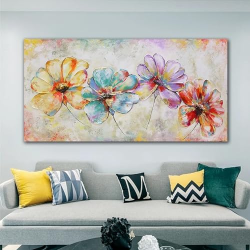 ZHAOLIN Abstraktes, rot-gelbes Blumen-Ölgemälde, gedruckt auf Leinwand, florale, einfache Poster und Drucke für Wohnzimmer-Wanddekoration, 90 x 180 cm, rahmenlos von ZHAOLIN