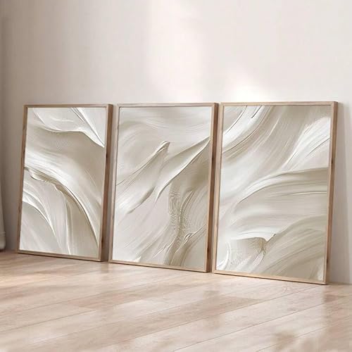 ZHAOLIN Beigefarbenes abstraktes Wellen-Wandbild auf Leinwand, minimalistisches, sanfte Töne, ästhetisches Dekor, Gemälde für Wohnzimmer, moderne Wohndekoration (60 x 80 x 3 cm/Leinwandumschlag) von ZHAOLIN