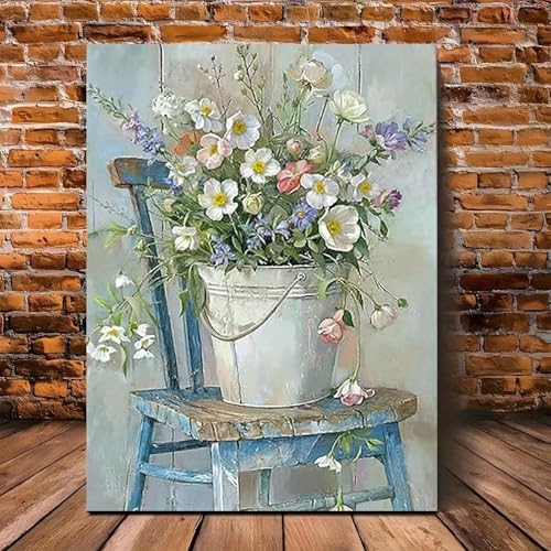 ZHAOLIN Bezaubernder Kunstdruck auf Leinwand mit Frühlings-Wildblumen, Bauernhaus-Blumen-Wandkunst, dekoriertes Gemälde für Schlafzimmer, Esszimmer, Dekoration, 50 x 70 cm, rahmenlos von ZHAOLIN