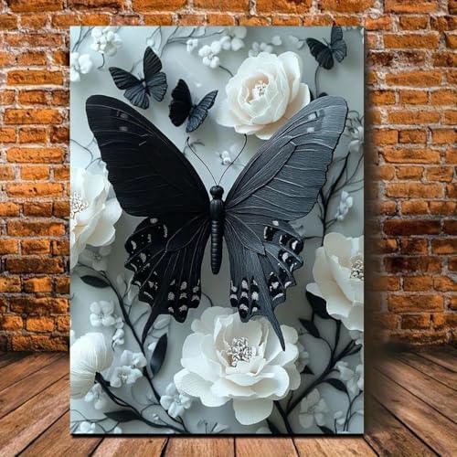 ZHAOLIN Elegante schwarze Schmetterlinge und weiße Blumen, Leinwand-Kunstdruck, ästhetisches Dekorbild für Wohnzimmer, Heimdekoration, 60 x 80 cm, Innenrahmen ZHAOLIN Elegante schwarze Schmetterlinge und weiße Blumen, Leinwand-Kunstdruck, ästhetisches Dekorbild für Wohnzimmer, Heimdekoration, 60 x 80 cm, Innenrahmen von ZHAOLIN
