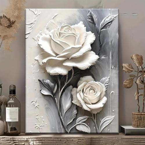 ZHAOLIN Eleganter Kunstdruck auf Leinwand mit Rosenblüten in Schwarz und Weiß – moderne abstrakte Wanddekoration mit Blumenmuster für Wohnzimmer, Schlafzimmer, Büro, 50 x 70 cm, rahmenlos von ZHAOLIN