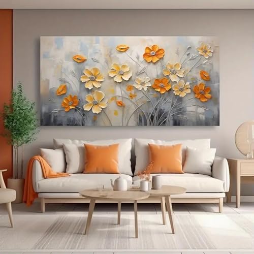 ZHAOLIN Große abstrakte florale Wandkunst – modernes Leinwandgemälde im Vintage-Stil, leuchtend orange und gelbe Blumen für die Wohnzimmerdekoration, 70 x 140 cm, rahmenlos ZHAOLIN Große abstrakte florale Wandkunst – modernes Leinwandgemälde im Vintage-Stil, leuchtend orange und gelbe Blumen für die Wohnzimmerdekoration, 70 x 140 cm, rahmenlos von ZHAOLIN