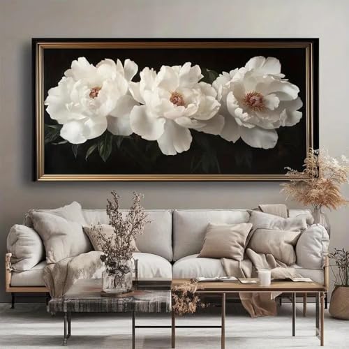 ZHAOLIN Großes, modernes, abstraktes Leinwandbild mit weißer Pfingstrose, Vintage- und moderner Stil, für Wohnzimmer, Schlafzimmer, Büro, ästhetische Dekoration, 70 x 140 cm, Innenrahmen ZHAOLIN Großes, modernes, abstraktes Leinwandbild mit weißer Pfingstrose, Vintage- und moderner Stil, für Wohnzimmer, Schlafzimmer, Büro, ästhetische Dekoration, 70 x 140 cm, Innenrahmen von ZHAOLIN