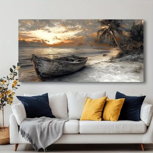 ZHAOLIN Großes, modernes, abstraktes Strandboot-Wandbild auf Leinwand, Sonnenuntergangs-Palmen- und Bootsszene für Wohnzimmer, Bürodekoration, 50 x 100 cm, rahmenlos ZHAOLIN Großes, modernes, abstraktes Strandboot-Wandbild auf Leinwand, Sonnenuntergangs-Palmen- und Bootsszene für Wohnzimmer, Bürodekoration, 50 x 100 cm, rahmenlos von ZHAOLIN