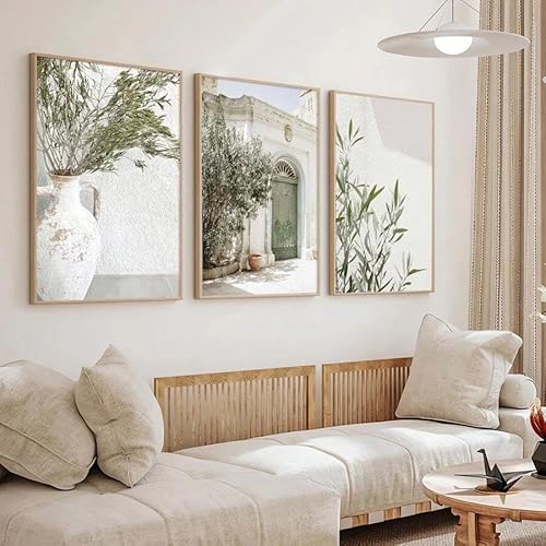 ZHAOLIN Italien Stadt Olivenbaum Landschaft Wandkunst Poster Leinwanddruck Minimalistisches mediterranes Reise-Stadtbild-Gemälde für Wohnzimmer (60 x 80 x 3 cm/Leinwandumschlag) von ZHAOLIN