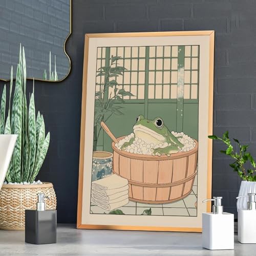 ZHAOLIN Japanischer Frosch in einer Badewanne, Druckplakat, Vintage, süßes lustiges Tier, Leinwandgemälde, Badezimmer, Toilette, Heimdekoration, Poster, 50 x 70 cm, rahmenlos von ZHAOLIN