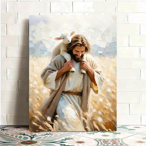ZHAOLIN Jesus mit Lamm, Leinwandbild, christliches, religiöses, inspirierendes Ölgemälde, Poster für Wohnzimmer, Schlafzimmer, Wanddekoration, 50 x 70 cm, rahmenlos von ZHAOLIN