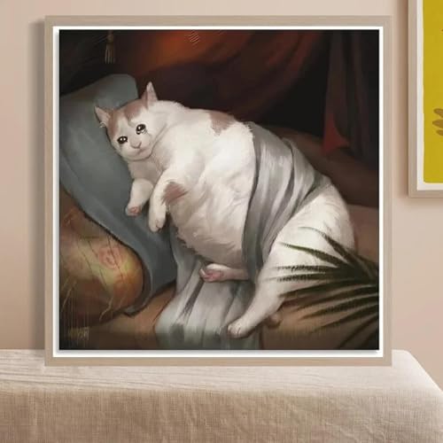 ZHAOLIN Klassisches Vintage-Wandbild, weinendes Tier, süße fette Katze, HD-Leinwanddruck, Poster, Heimdekoration, Wohnzimmer, Schlafzimmer, Gemälde, 30 x 30 cm (12 x 12 Zoll), rahmenlos von ZHAOLIN