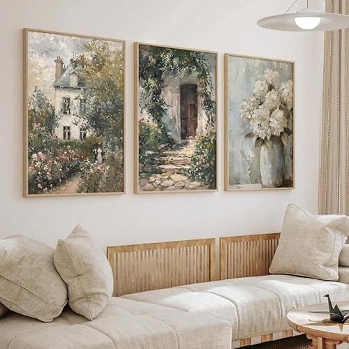 ZHAOLIN Ölgemälde im Vintage-Stil, Landhausstil, Rosengarten, Hortensien, rustikale Blumen, Wandkunst, botanisches Leinwandposter für Wohnzimmerdekoration (20 x 35 x 3 cm/Leinwandumschlag) von ZHAOLIN
