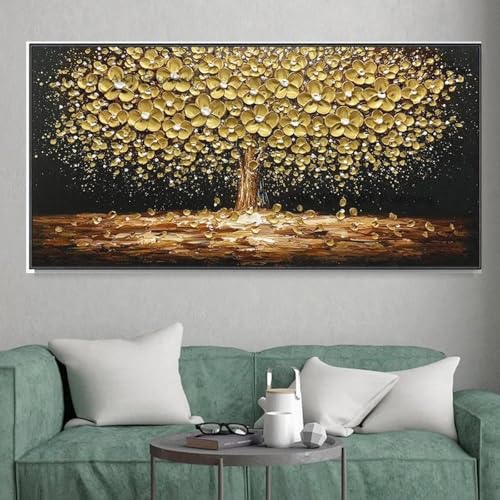 ZHAOLIN Ölgemälde mit abstrakten Baumblättern, Druck auf Leinwand, Textur, goldene Bäume, Wandkunst, moderne Wohnkultur, Wohnzimmer-Wanddekoration, 90 x 180 cm, rahmenlos ZHAOLIN Ölgemälde mit abstrakten Baumblättern, Druck auf Leinwand, Textur, goldene Bäume, Wandkunst, moderne Wohnkultur, Wohnzimmer-Wanddekoration, 90 x 180 cm, rahmenlos von ZHAOLIN
