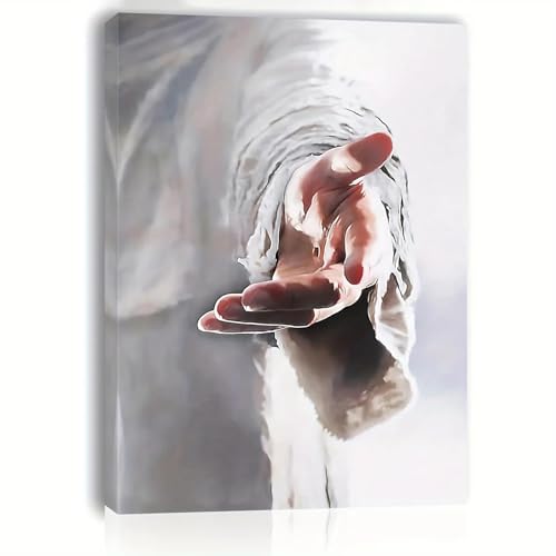 ZHAOLIN Religiöse Leinwand-Wandkunst „Gib mir deine Hand“ – Gemälde mit Jesus-Motiv, sanfte, gedämpfte Töne, moderne Heimdekoration, 20 x 30 cm, Innenrahmen von ZHAOLIN