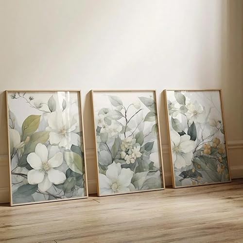 ZHAOLIN Salbeigrünes botanisches Wandkunstbild, Blumen, Leinwandgemälde, Wildblumen-Poster, minimalistisches Dekor für Schlafzimmer und Wohnzimmer (60 x 80 x 3 cm/Leinwandumschlag) von ZHAOLIN