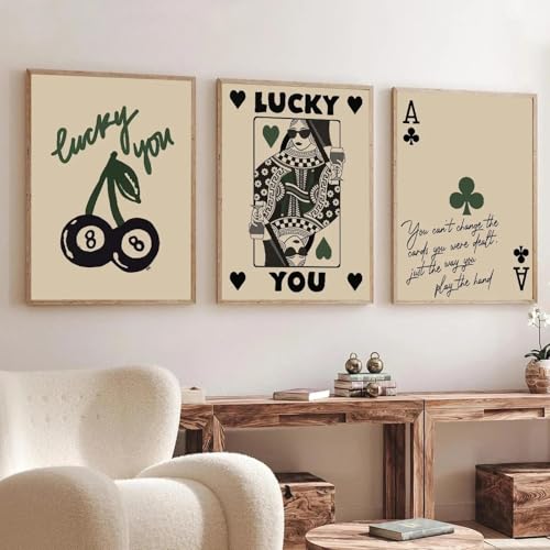 ZHAOLIN Vintage Aesthetic Lucky You 8 Ball Leinwandmalerei Poster Lustige schwarze Karte Preppy Wandkunstdrucke Bild für Rom Dekor 21x30cmx3 Rahmenlos von ZHAOLIN