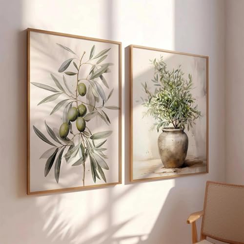 ZHAOLIN Vintage-Aquarell-Olivenzweig-Druck-Poster, antikes Boho-Botanik-Wandbild, Leinwandgemälde, Frühlings-Heimdekor-Poster, 70 x 90 cm x 2 Innenrahmen von ZHAOLIN