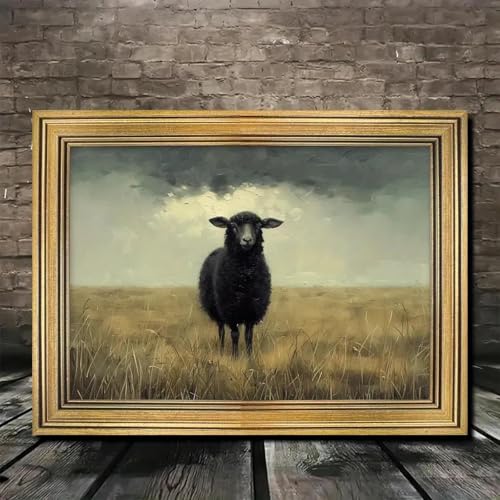 ZHAOLIN Vintage-Leinwandgemälde mit schwarzem Schaf – rustikale Landschaftskunst auf dem Land, elegantes Porträt eines schwarzen Schafs, Wanddekoration für das Wohnzimmer, 50 x 70 cm, rahmenlos ZHAOLIN Vintage-Leinwandgemälde mit schwarzem Schaf – rustikale Landschaftskunst auf dem Land, elegantes Porträt eines schwarzen Schafs, Wanddekoration für das Wohnzimmer, 50 x 70 cm, rahmenlos von ZHAOLIN