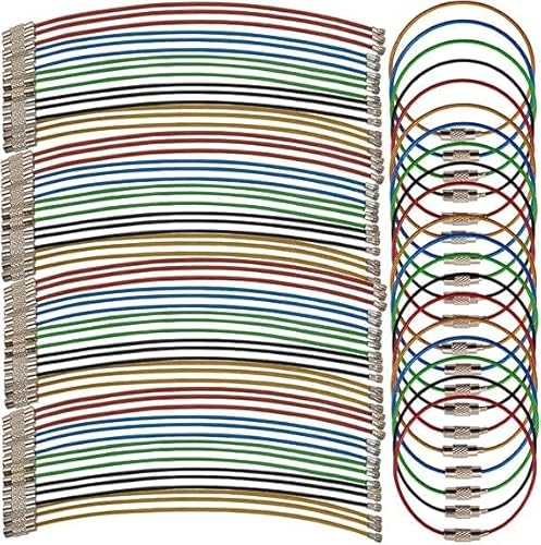ZHAOMAN 50 Stück 15 cm Stahldraht-Schlüsselanhänger, farbiger Nylon-beschichteter Edelstahl-Metalldraht, 1,5 mm Schlüsselringe zum Aufhängen von Gepäckanhängern, Schlüsseln und Ausweishaltern von ZHAOMAN