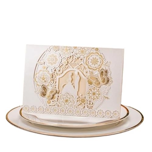 ZHAOQIN Hochzeitskarte 10 Teile/Paket 3D Schmetterling Hochzeitseinladungen Karte Kit Flora Geschnitzte Hochzeitskarten Event Party Einladungen(10pcs White Cover) von ZHAOQIN