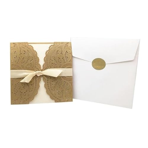ZHAOQIN Hochzeitskarte 10 stücke Elegante Blume Hochzeit Einladungen Karte Tasche Karten Druck Braut Dusche Favor Decor(One Set Gold) von ZHAOQIN