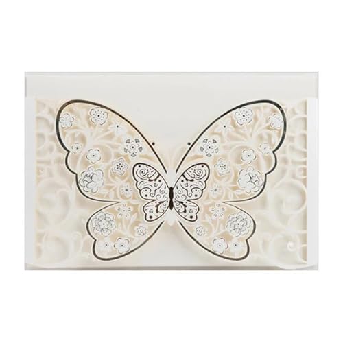 ZHAOQIN Hochzeitskarte 50 Pcs Schmetterling Hochzeit Einladung Karte Deckt Business Gruß Karte Engagement Hochzeit Dekoration Party Liefert(White) von ZHAOQIN