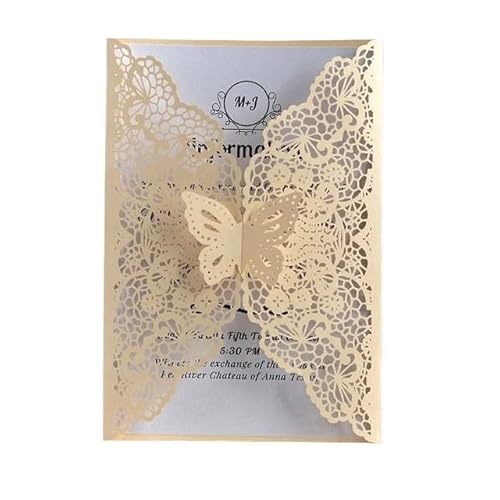 ZHAOQIN Hochzeitskarte 50 stücke Schmetterling Hochzeit Einladung Karte Deckt Geburtstag Engagement Hochzeit Dekoration Partei Liefert(50Beige Yellow Cover) von ZHAOQIN