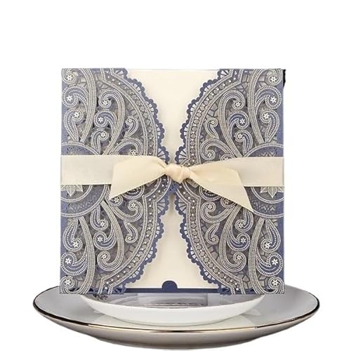 ZHAOQIN Hochzeitskarte Hochzeitseinladungen, 50 Stück, Elegante Spitzen-Einladungen, Geburtstagsparty, Hochzeitseinladungskarte(Blue) von ZHAOQIN