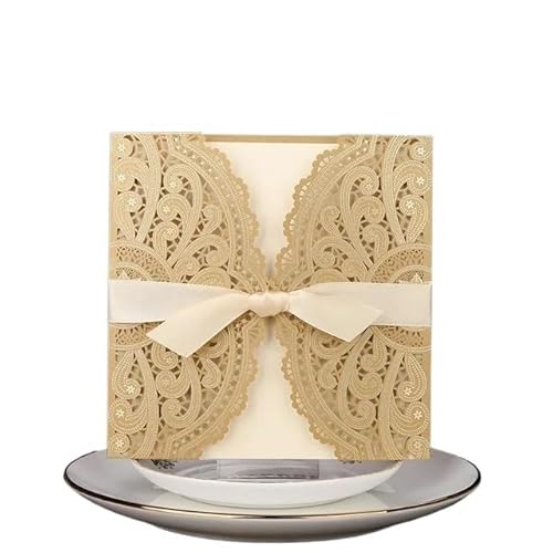 ZHAOQIN Hochzeitskarte Hochzeitseinladungen, 50 Stück, Elegante Spitzen-Einladungen, Geburtstagsparty, Hochzeitseinladungskarte(Gold) von ZHAOQIN