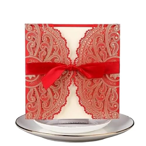 ZHAOQIN Hochzeitskarte Hochzeitseinladungen, 50 Stück, Elegante Spitzen-Einladungen, Geburtstagsparty, Hochzeitseinladungskarte(Red) von ZHAOQIN