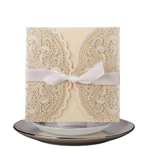ZHAOQIN Hochzeitskarte Hochzeitseinladungen, 50 Stück, Elegante Spitzen-Einladungen, Geburtstagsparty, Hochzeitseinladungskarte(White) von ZHAOQIN