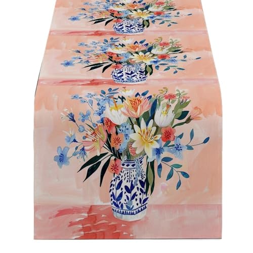 ZHAOQIN Tischläufer Modern Blumenvase Gouache Tischläufer Home Hochzeit Mittelstücke Dekoration Party Tischläufer Esszimmer Langes Tuch(3,150-33cm 59-13inch) von ZHAOQIN