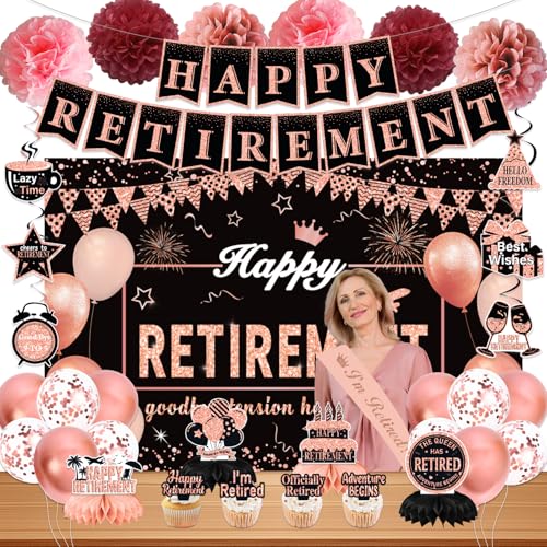 Party-Dekorationen für Frauen zum Ruhestand, Roségold, "Happy Retirement", Partyzubehör, Abschiedsthema, Wabendekoration, Wirbelballon-Dekoration Party-Dekorationen für Frauen zum Ruhestand, Roségold, "Happy Retirement", Partyzubehör, Abschiedsthema, Wabendekoration, Wirbelballon-Dekoration von ZHAOQIZENG