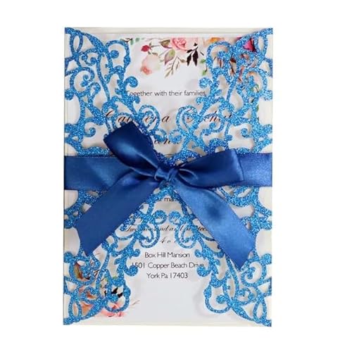 Hochzeitskarte Einladungsschreiben „Happy Event“ in Gold, Frühlingszwiebelpapier, Pulver, Hochzeitseinladungsschreiben, Grußkarte, Laser-Hohl-Einladungsschreiben Hochzeitseinladungskarten(Blue) von ZHAOYUQI