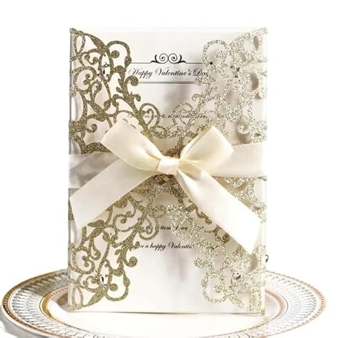 Hochzeitskarte Einladungsschreiben „Happy Event“ in Gold, Frühlingszwiebelpapier, Pulver, Hochzeitseinladungsschreiben, Grußkarte, Laser-Hohl-Einladungsschreiben Hochzeitseinladungskarten(Golden) von ZHAOYUQI