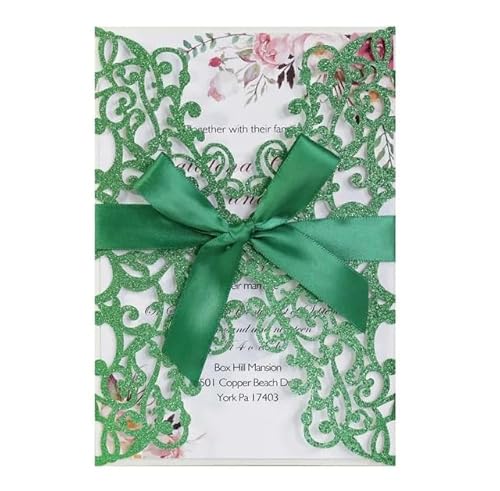Hochzeitskarte Einladungsschreiben „Happy Event“ in Gold, Frühlingszwiebelpapier, Pulver, Hochzeitseinladungsschreiben, Grußkarte, Laser-Hohl-Einladungsschreiben Hochzeitseinladungskarten(Green) von ZHAOYUQI