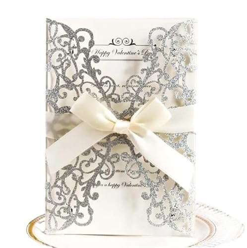Hochzeitskarte Einladungsschreiben „Happy Event“ in Gold, Frühlingszwiebelpapier, Pulver, Hochzeitseinladungsschreiben, Grußkarte, Laser-Hohl-Einladungsschreiben Hochzeitseinladungskarten(Silvery) von ZHAOYUQI