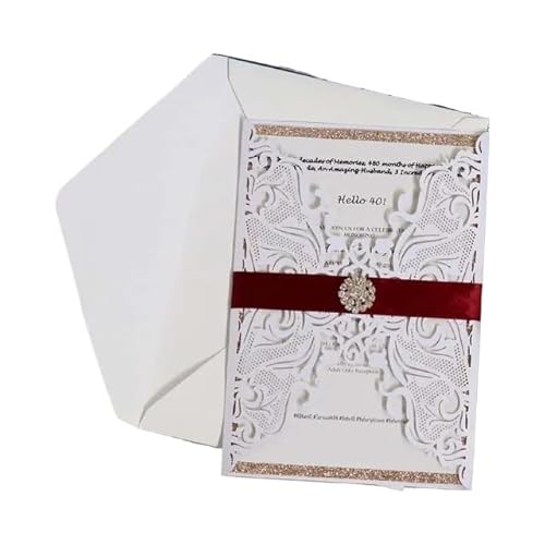 ZHAOYUQI Hochzeitskarte (50 Teile/los) Spitze Rosa Hochzeit Einladung Karte Gold Glitter Engagement Geburtstag Taufe Einladungen Hochzeitseinladungskarten(White,Cover and Envelope) von ZHAOYUQI